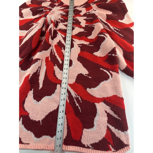 Farm Rio Flower Knit Sweater Dress Pink Balloon Sleeves Large Artsy Wool Blend - Picture 8 of 15